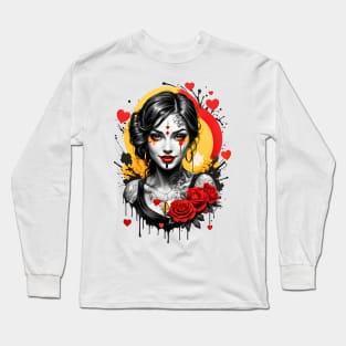 Happy Valentines Day retro vintage traditional tattoo design Long Sleeve T-Shirt